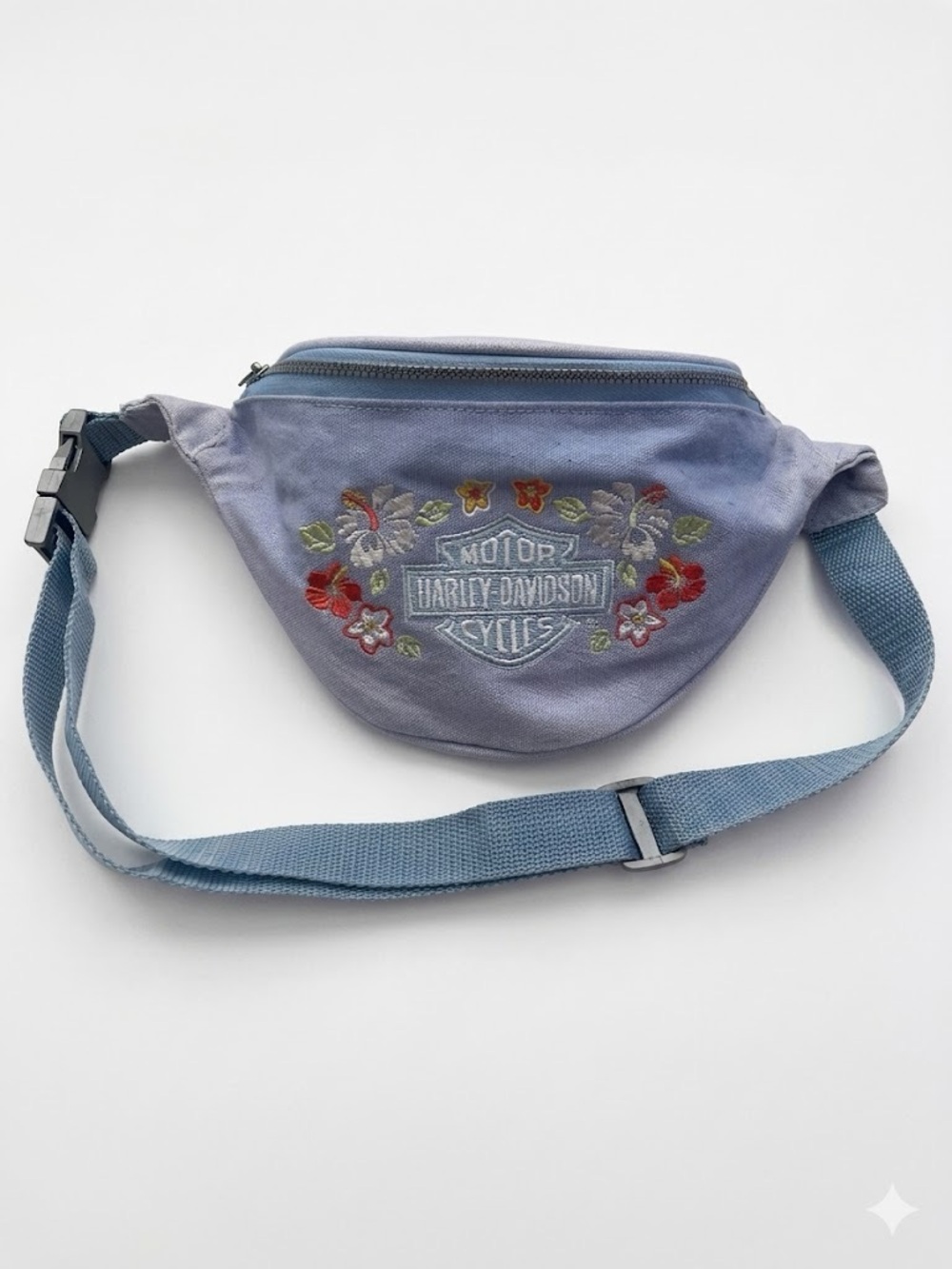 Harley Davidson Motor Cycles Blue Canvas Fanny Pack Bag Floral